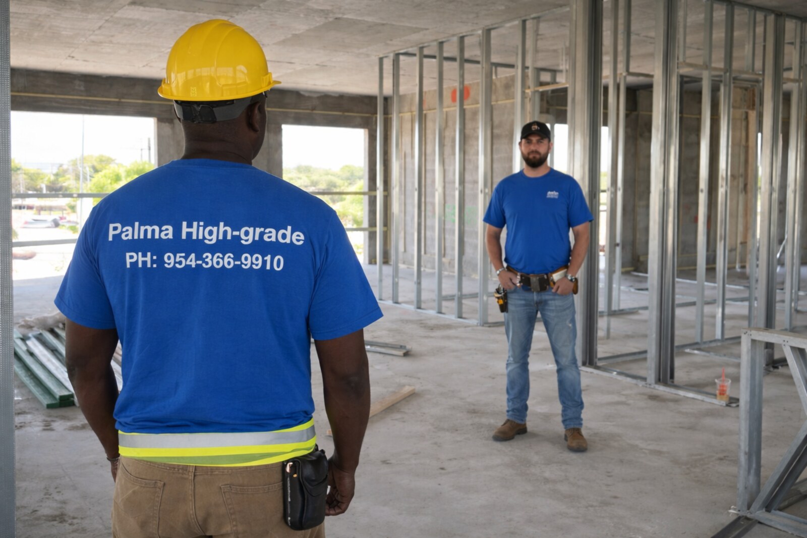Interior metal framing during the transition from shell to buildout